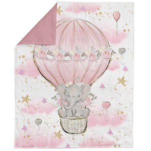 Baby Elephant with Pink Hot Air Balloon Cotton Fabric Panel – Quilting and Sewing Projects
