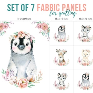 Winter Animals Cotton Fabric Panels, Penguin Fabric Panels, Baby Fabric for Quilting, Quilting fabric, Baby Fabric Panel