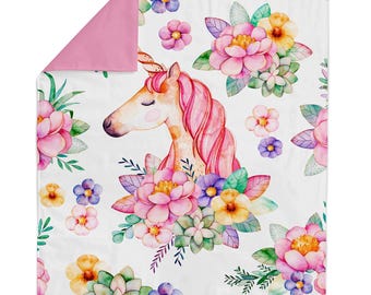 Einhorn Floral Baumwollstoff Panel zum Quilten, Bettwäsche