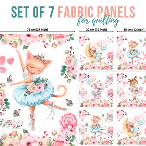 Kitty Ballerina Cotton Fabric Panel: Baby Quilting Fabric