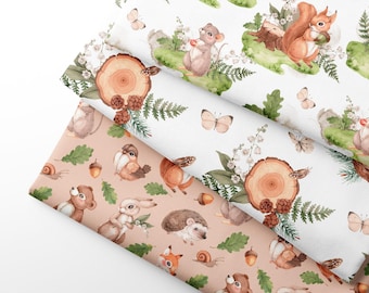 Woodland Animals Cotton Twill Fabric for Quilting, Bedding, By Half Yard - 58" Wide