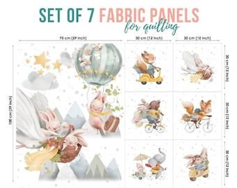 Baby Animals Cotton Fabric Panel: Adventure Bunnies Quilting Fabric