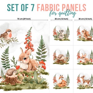 Woodland Animals Cotton Fabric Panels, Forest Animals Fabric Panel, Cotton Baby Fabric for Quilting, Quilting fabric, Baby Fabric Panel