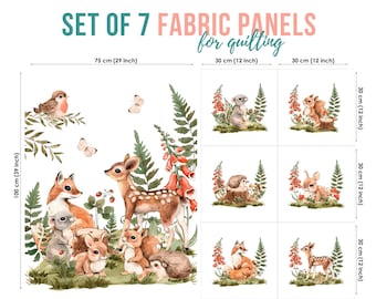 Woodland Animals Cotton Fabric Panels for Quilting