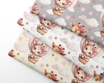 Katoenen stof met babygiraffemotief voor quilt- en naaiprojecten, per halve meter - 147 cm breed