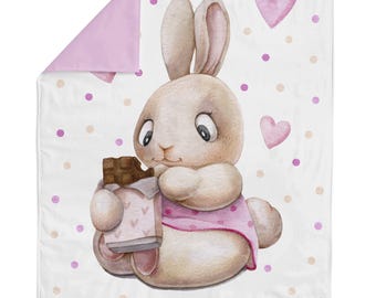 Pannello di tessuto in cotone con coniglietto: per trapunte, coperte e biancheria da letto.