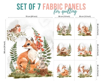 Woodland Animals Cotton Fabric Panels for Quilting, Fox