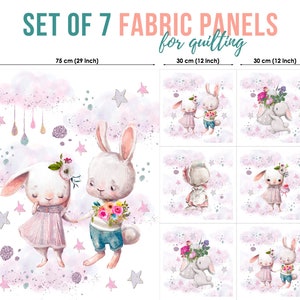 Cute Baby Bunnys Cotton Fabric Panels, Quilting Fabric Set, Cotton Panel Set, Baby Fabric for Quilting, Quilting fabric, Baby Fabric Panel