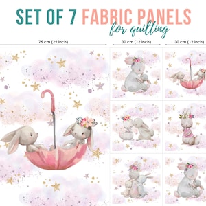 Cute Baby Bunnys Cotton Fabric Panels, Quilting Fabric Set, Cotton Panel Set, Baby Fabric for Quilting, Quilting fabric, Baby Fabric Panel