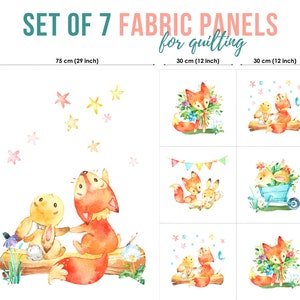 Fox & Bunny Cotton Fabric Panel for Quilting
