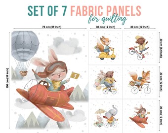 Bunny Pilot Cotton Fabric Panels for Quilting, Sewing Projects & Nursery Decor