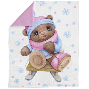 Rosa Teddybär Weihnachten Baumwollstoff Panel zum Quilten