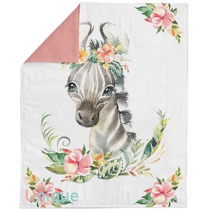 Safari Zebra Floral Cotton Fabric Panel for Quilting
