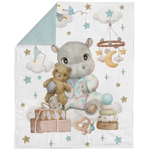 Baby Hippo Fabric Panel: Cotton Twill for Quilting