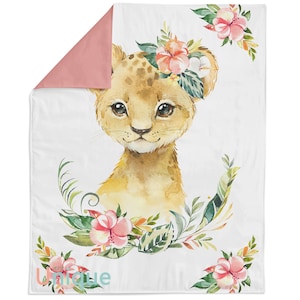 Baby Lion Floral Safari Cotton Fabric Panel for Quilting