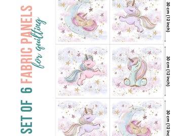 Unicorns Cotton Twill Fabric Panels, Baby Quilting Fabric