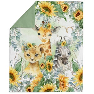 Jungle Safari Sunflowers Fabric Panel for Quilting, Baby Fabric Panel, Cotton Fabric Panel for Baby Quilts, Quilting Panel, Blanket Panel