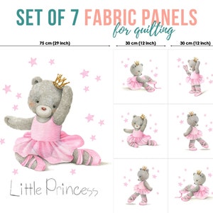 Little Princess Set of 7 Fabric Panels, Quilting Fabric, Cotton Panel Set,  Baby Fabric for Quilting, Quilting Fabric, Baby Fabric Panel 