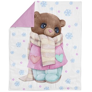 Panel de tela de algodón navideño con osito de peluche rosa para acolchado