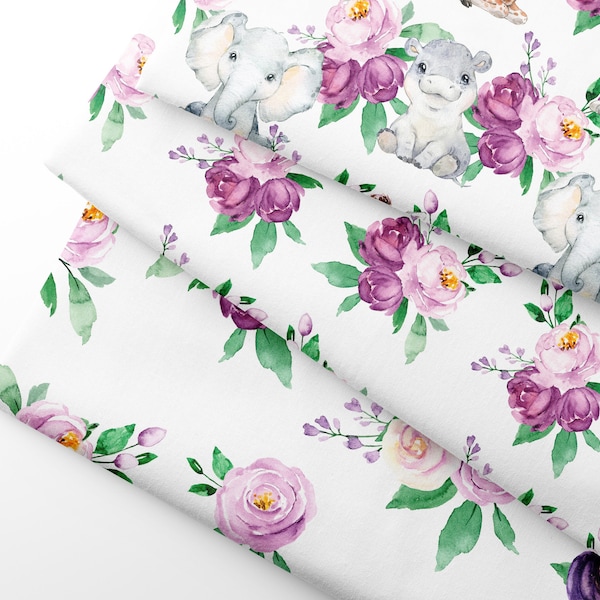 Violet Flowers Roses Fabric, Premium Sateen, Purple Fabric by Half Meter (0.55 Yard) - 100% Cotton - 58" wide 147 cm