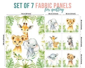 Jungle Animals Cotton Fabric Panels: Baby Quilting Fabric