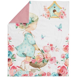 Little Girls Flowers Fabric Panel for Quilting, Baby Fabric Panel, Cotton Fabric Panel for Baby Quilts, Quilting Panel, Blanket Panel