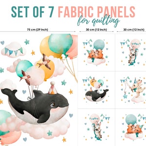 Cute Baby Whale Cotton Fabric Panels, Baby Animals Fabric Panels, Baby Fabric for Quilting, Quilting fabric, Baby Fabric Panel