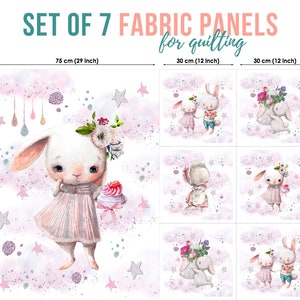 Cute Baby Bunnys Cotton Fabric Panels, Quilting Fabric Set, Cotton Panel Set, Baby Fabric for Quilting, Quilting fabric, Baby Fabric Panel