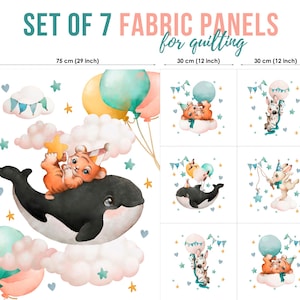 Cute Baby Whale Cotton Fabric Panels, Baby Animals Fabric Panels, Baby Fabric for Quilting, Quilting fabric, Baby Fabric Panel
