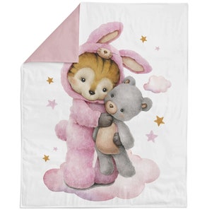 Panel de tela de algodón para acolchado, edredón de bebé con conejito, zorro y osito de peluche