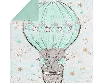 Mint Baby Elephant Cotton Fabric Panel for Quilting