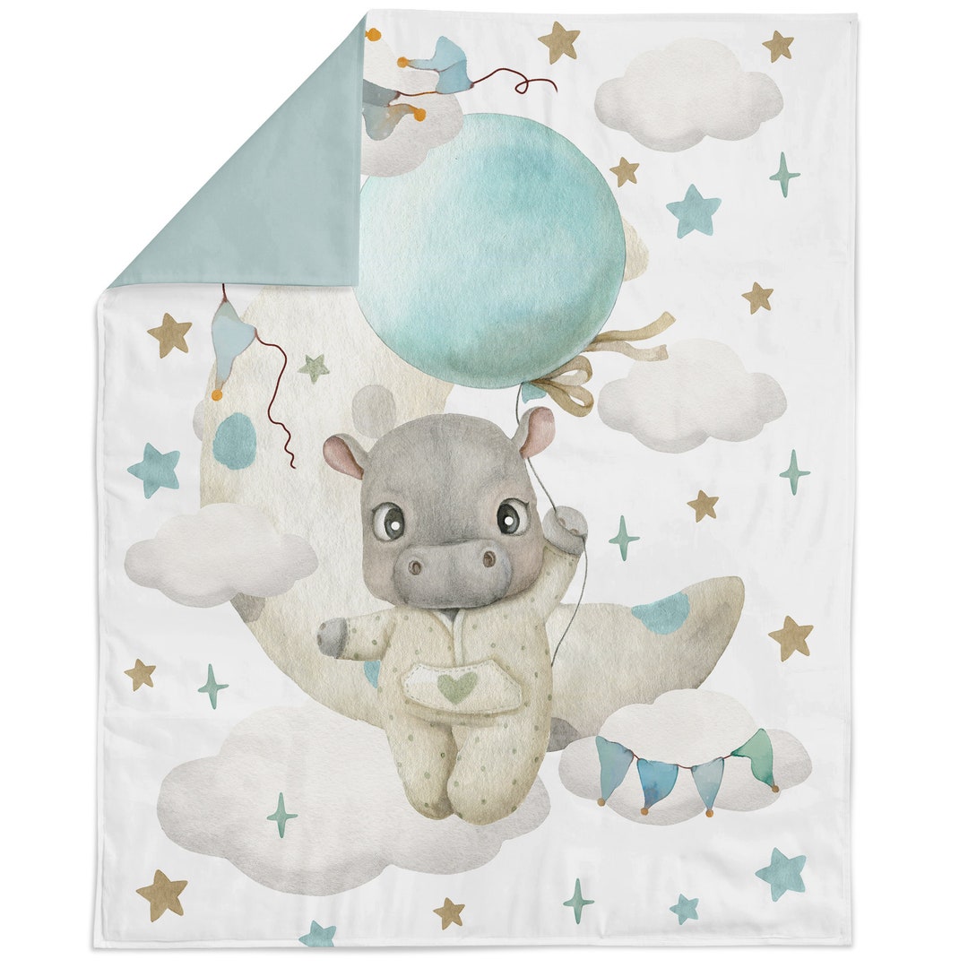 Cute Baby Hippo Fabric Panel for Quilting, Baby Fabric Panel, Cotton