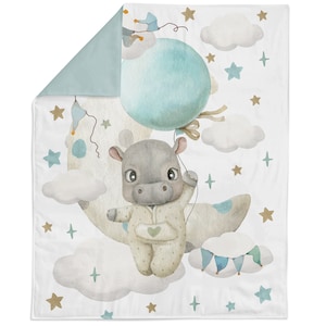 Baby Hippo Cotton Fabric Panel – Nursery Quilt and Blanket Projects