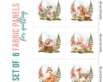Woodland Animals Cotton Fabric Panels: Quilting & Sewing