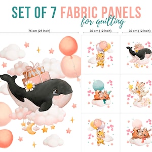 Cute Baby Whale Cotton Fabric Panels, Baby Animals Fabric Panels, Baby Fabric for Quilting, Quilting fabric, Baby Fabric Panel