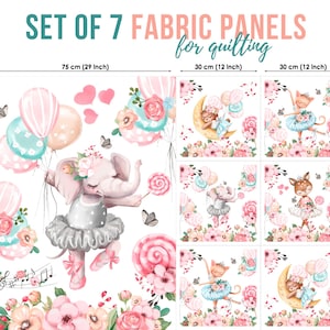 Elephant Ballerina Cotton Fabric Panel: Baby Quilting Fabric