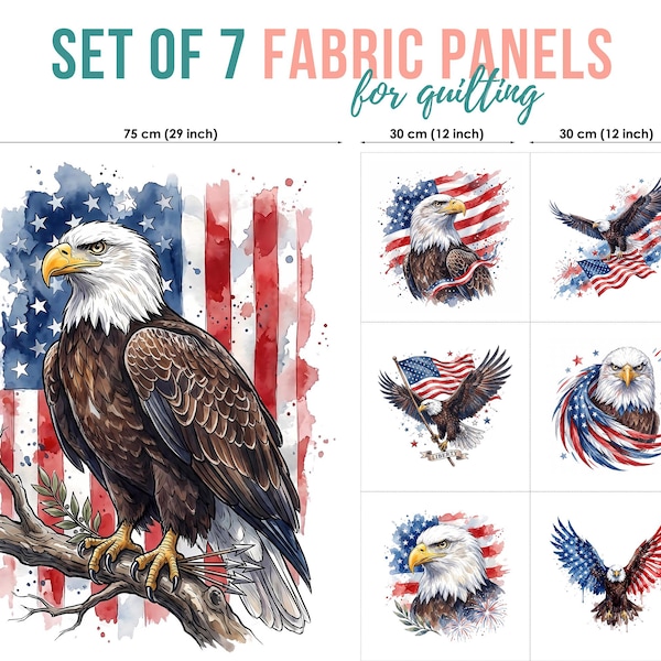 American Eagle Fabric Panels, Patriotic Quilt, Veteran Gift, Military Quilt, USA Flag Blocks