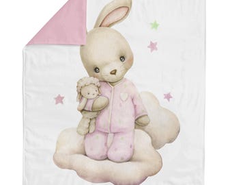 Pannello di tessuto di cotone con coniglietto per trapunte, coperte e biancheria da letto.