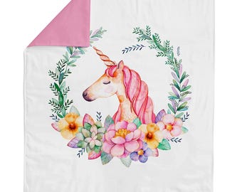 Unicorn Cotton Fabric Panel: Floral Baby Quilts, Sewing Projects