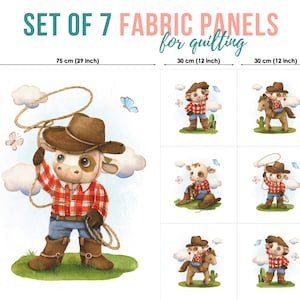 Pannelli in tessuto di cotone Little Cowboy, set di tessuti per quilting, set di pannelli in cotone, tessuto per bambini per quilting, tessuto per quilting, pannello in tessuto per bambini