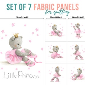 Panele z tkaniny bawełnianej Bear Ballerina, zestaw tkanin pikowanych, zestaw paneli bawełnianych, tkanina dla niemowląt do pikowania, tkanina pikowana, panel z tkaniny dla niemowląt
