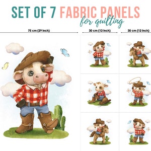 Little Cowboy Cotton Fabric Panels, Quilting Fabric Set, Cotton Panel Set, Baby Fabric for Quilting, Quilting fabric, Baby Fabric Panel
