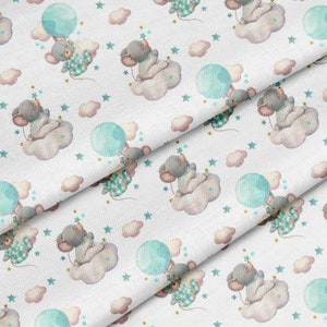 Cute Mint Mouse Fabric, Twill Cotton, Fabric by Half Yard - 100% Cotton - 58&quot; wide 147 cm