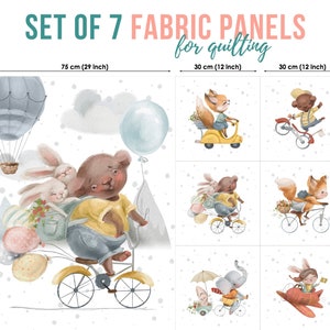Baby Animals Fabric Panels, Bear Bunny Fox Cotton for Quilting, Sewing Projects & Nursery Decor