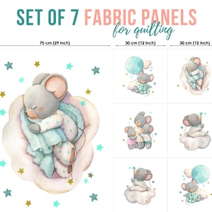 Cute Baby Mouse Cotton Fabric Panels, Quilting Fabric Set, Cotton Panel Set, Baby Fabric for Quilting, Quilting fabric, Baby Fabric Panel