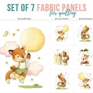 Baby Fox Cotton Fabric Panels for Quilting, Sewing Projects & Nursery Decor