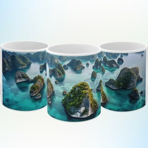 Ha Long Bay Aerial View 11oz Ceramic Coffee Mug - Breathtaking Limestone Karsts and Turquoise Waters in northeast Vietnam