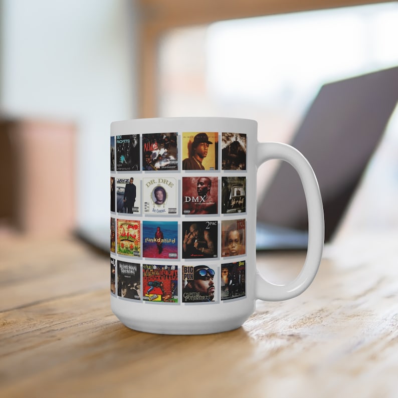 Classic 90s Hiphop Album Collage Coffee Mug 15oz Nostalgic Retro Rap