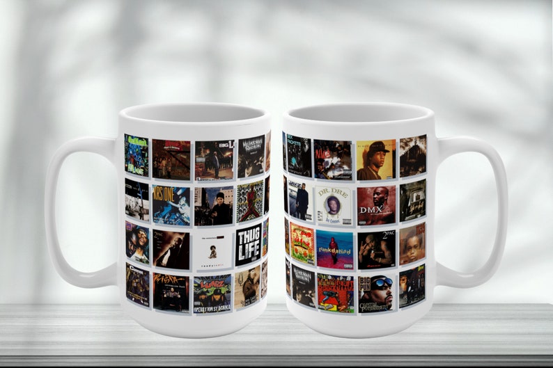 Classic 90s Hiphop Album Collage Coffee Mug 15oz Nostalgic Retro Rap