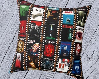 Cuscino quadrato in finta pelle scamosciata con collage di film horror classici / Design per poster di film bifacciale